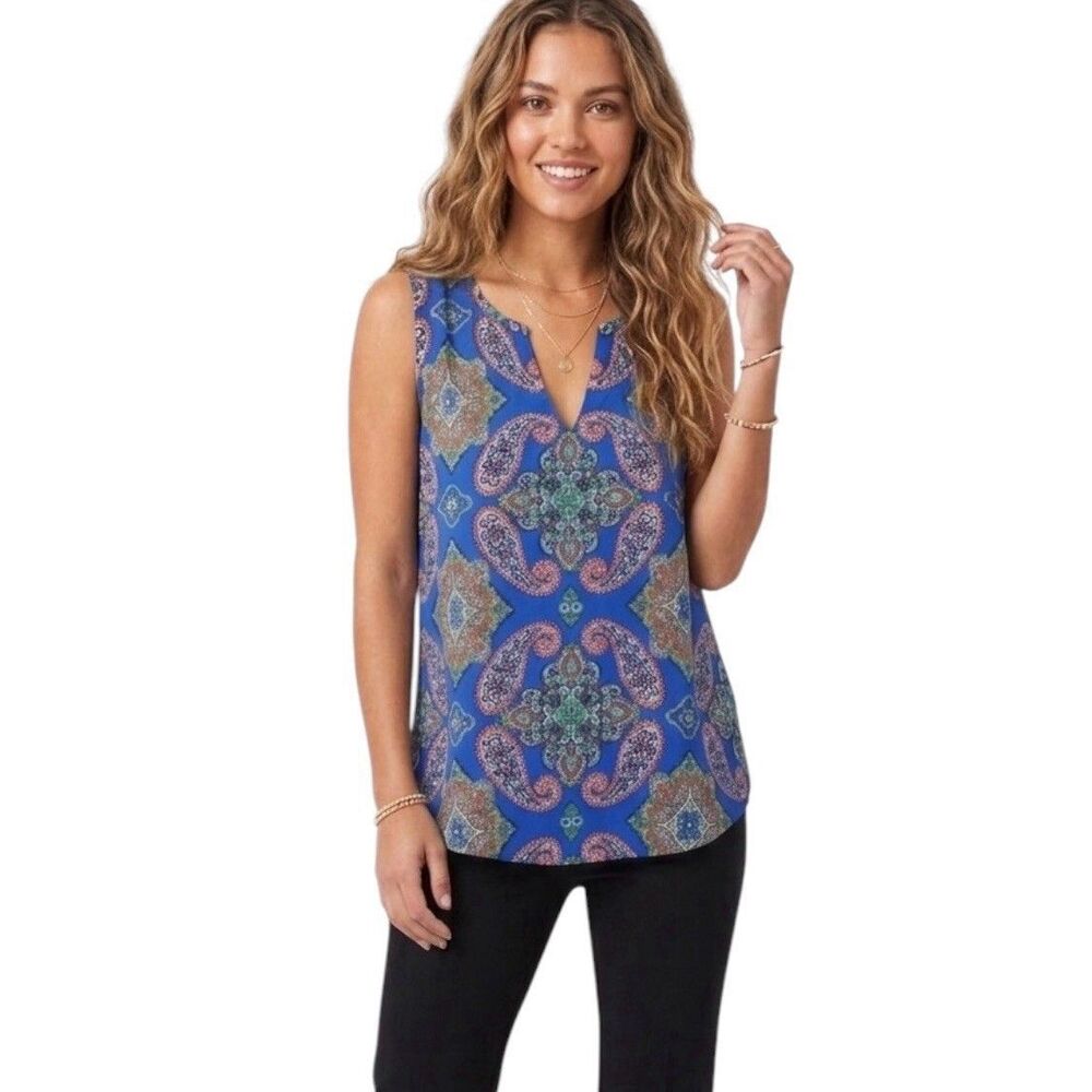 Stitch Fix Renee C Women's BlouseJensine Split Neck Paisley Boho Retro Sz XL